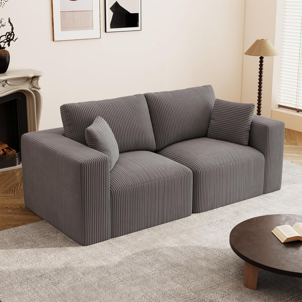 79" Modular Sectional Sofa, Cloud Couch Loveseat Memory Foam Boneless Couch with Chaise, Cozy Upholstered Corduroy Floor Couch, No Assembly Required Living Room Furniture for Apartment, Beige