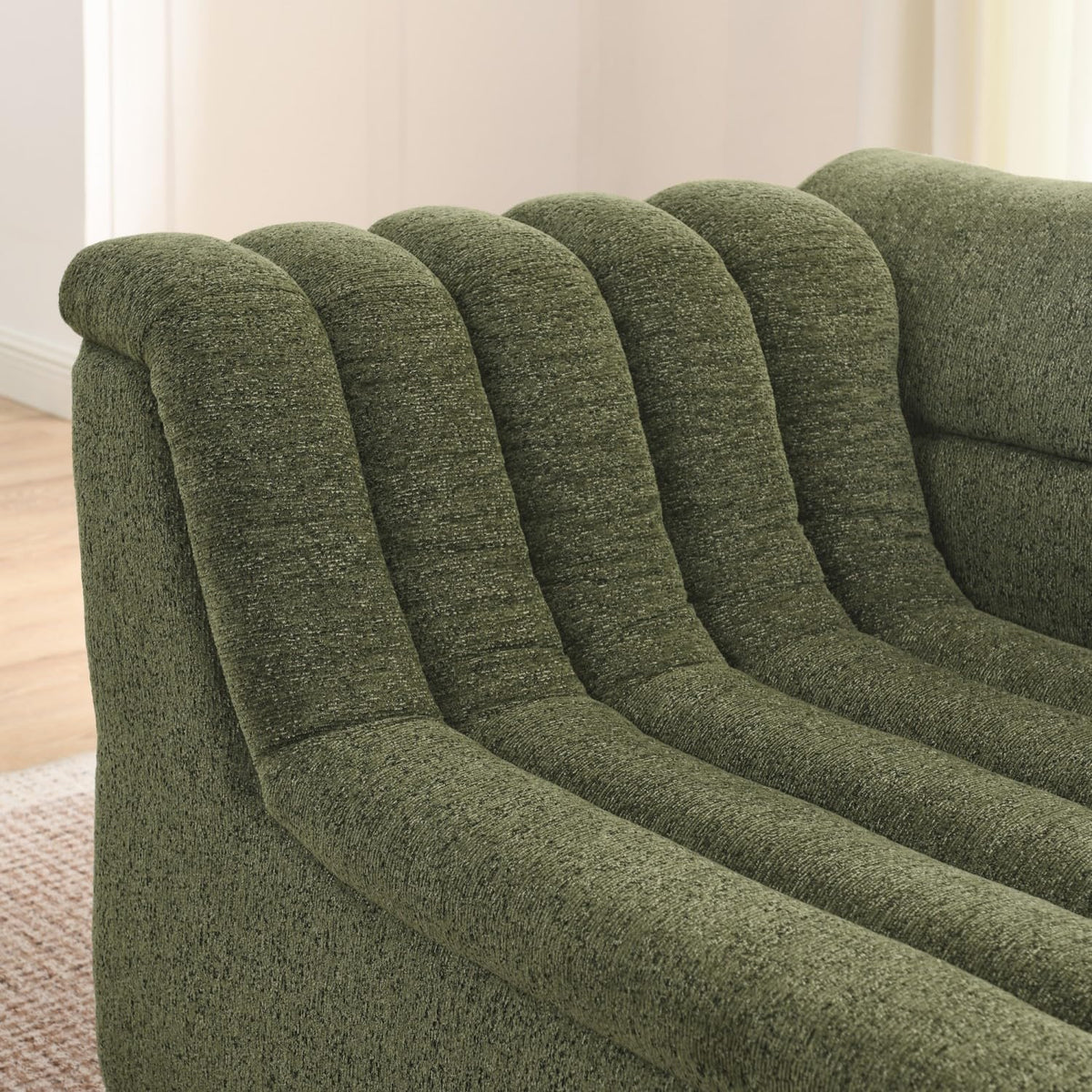 XIAO WEI 106" Modular Sectional Sofa with Chaise, Sage Green Chenille Fabric L-Shaped Couch with Wave-Shaped Armrests, Modern Minimalist Boneless Floor Sofa for Living Room, Apartment & Playrooms