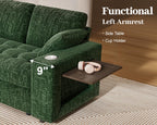 Vipbear 111" Sofa Bed, 7 Seat Modular Sectional Sleeper Sofa with Pull Out Bed, Chenille L Shaped Couch with Storage Ottoman|Cup Holders|Side Table|LED Light|USB Ports, Easy Assembly, Green