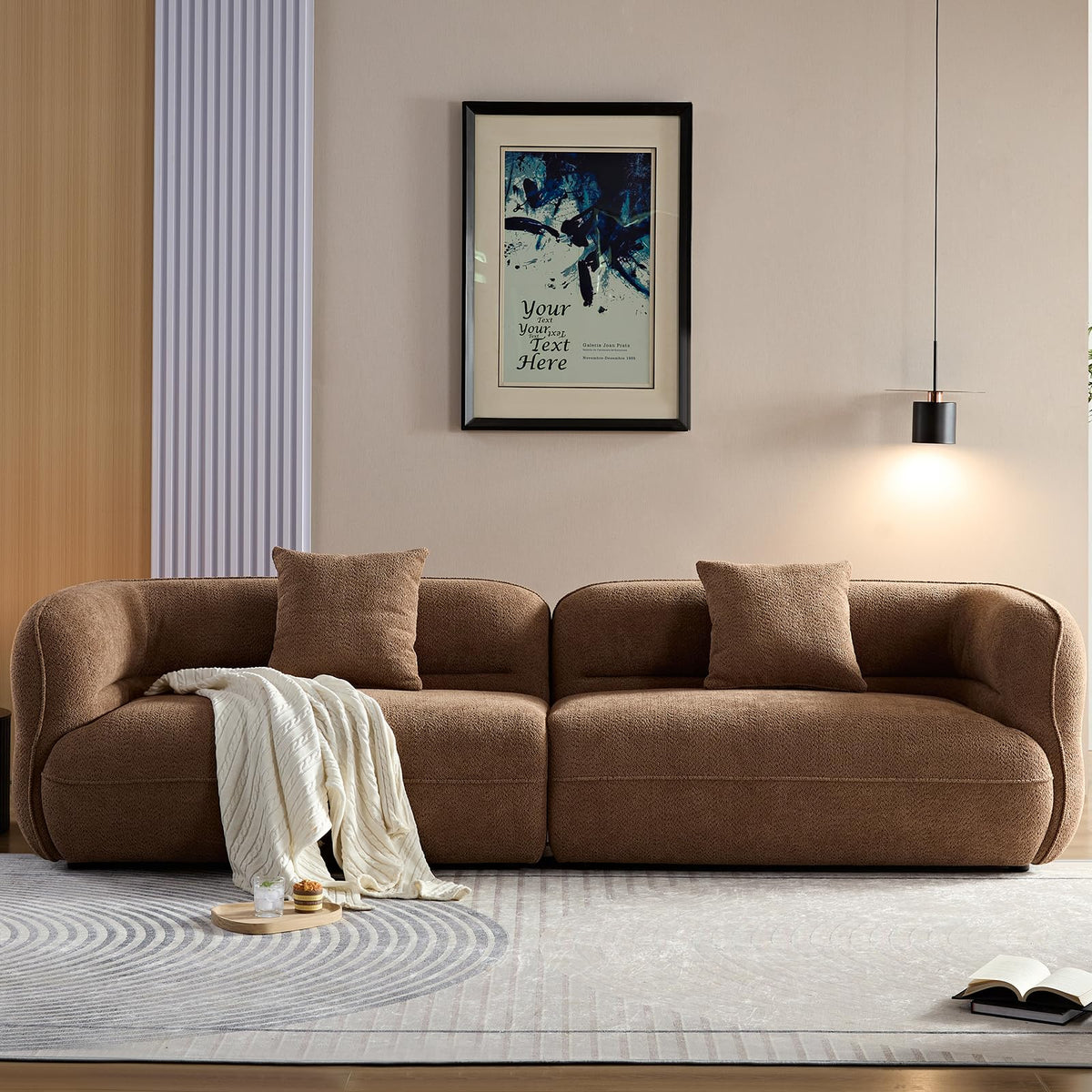 110''Modern Curved Sectional Sofa, Bread Shape Design,Upholstery Boucle Sofa Couch with Pillows,Luxury Sofa Couch for Living Room (Camel)