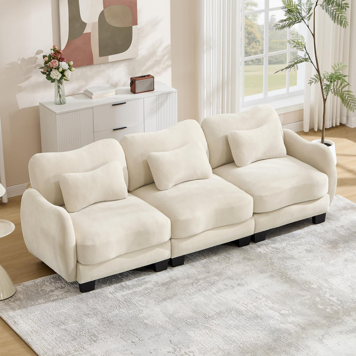 101.1" Modular Cloud Couch Deep Seat Sectional Sofa L Shaped Couch
