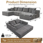 U Shaped Modular Sectional Couches for Living Room, 130" Cloud Modular Sectional Sofa Chaise, Fluffy Corduroy Couch with Deep Seat for Bedroom, No Assembly Required,Black