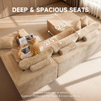 108" Modular Cloud Sofa, High-Density Foam Sectional Couch, Oversized Convertible U-Shaped Sofa Bed with Plush Fabric, Deep Seats, Wide Armrests, Boneless Couches for Living Room, Beige