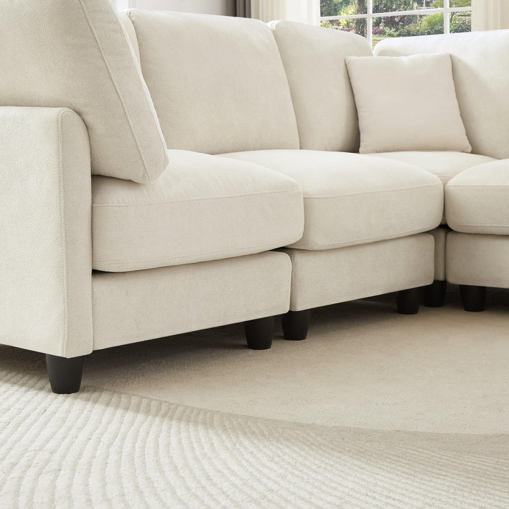 121'' 7-Seater Modular Sectional Upholstered Couches, Chenille Cloud Couch with Movable Ottoman,L/U-Shape Modern Sofa for Living Room,Beige