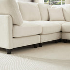 121'' 7-Seater Modular Sectional Upholstered Couches, Chenille Cloud Couch with Movable Ottoman,L/U-Shape Modern Sofa for Living Room,Beige