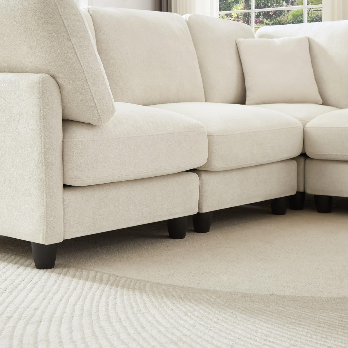 121'' 7-Seater Modular Sectional Upholstered Couches, Chenille Cloud Couch with Movable Ottoman,L/U-Shape Modern Sofa for Living Room,Beige