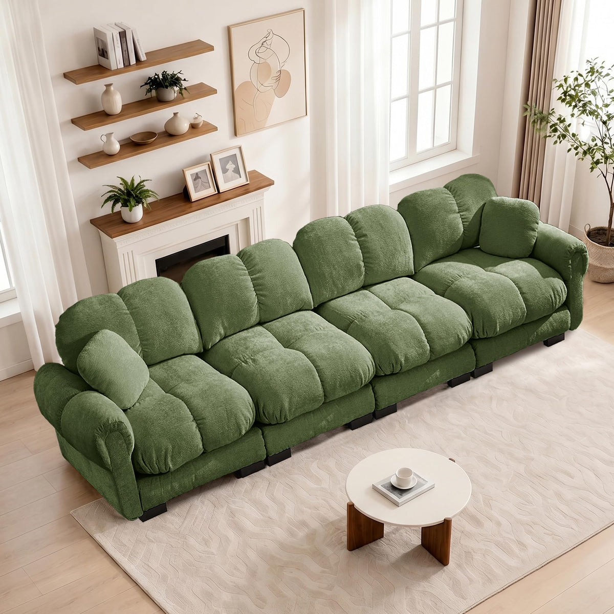 103.9" Modular Cloud Couch, Oversize U-Shaped Sectional Sofa with Ottoman, Deep Seat Chenille Couch, Anti-Slip Design, Modern 3-Seater Sofa for Living Room/Apartment/Bedroom, Brown
