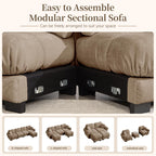 103.9" Modular Cloud Couch, Oversize U-Shaped Sectional Sofa with Ottoman, Deep Seat Chenille Couch, Anti-Slip Design, Modern 3-Seater Sofa for Living Room/Apartment/Bedroom, Brown
