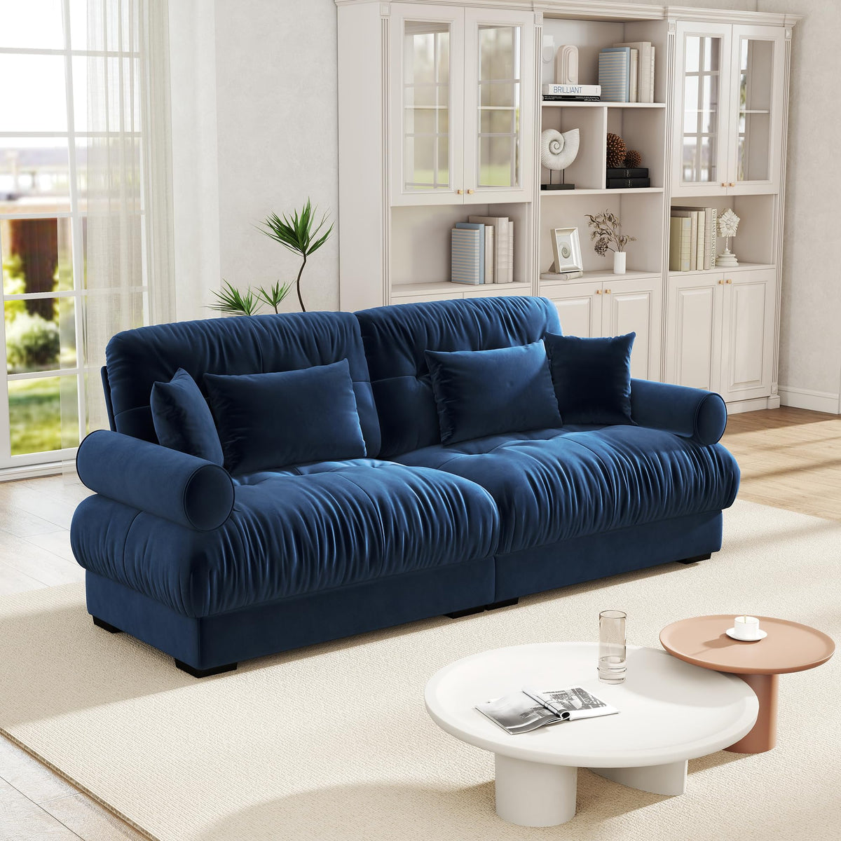 Velvet Modular Sectional Sofa,130" W Oversized U Shape Cloud Couch with 2 Ottomans,Free Combined 3 Seater Comfy Sofa with Bolster Armrest Pillows,Green for Living Room