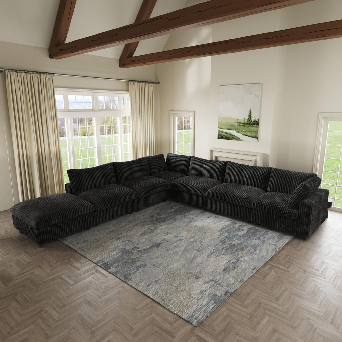 WJShome Cloud Couch Modular Sectional Sofa,118" Oversized V Shaped Sofa with Storage Ottoman for Living Room,Plush 6 Seater Convertible Sectional Couch,Covers Washable&Replaceable,Black