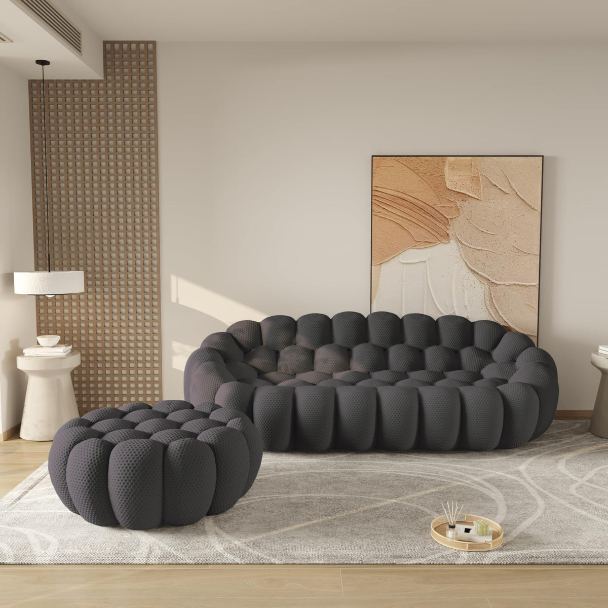WJShome Modern Bubble Sofa Couch, 79.53" Curved Sofas for Living Room, Boneless Large Bean Bag Chair,Deep Seat Floor Sofas Chair Lounge 3 Seater for Home,Orange