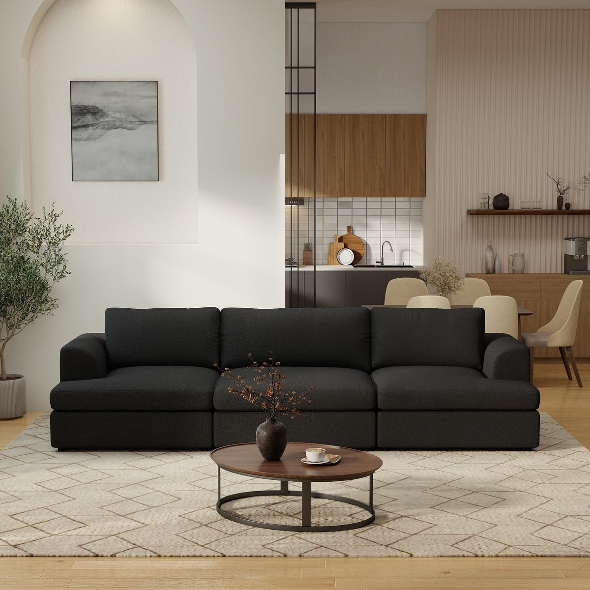 WJShome Modular Sectional Couches, V-Shaped Cloud Couch with Ottoman, High Density Sponge Cushion Sleeper Sofa Bed, Wooden Frame, Sherpa Fabric Sofa Furniture for Living Room, Apartment, White