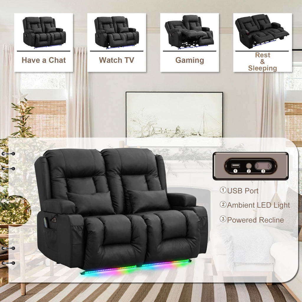 TUNYI Power Loveseat Recliner Sofa with Massage & Heat