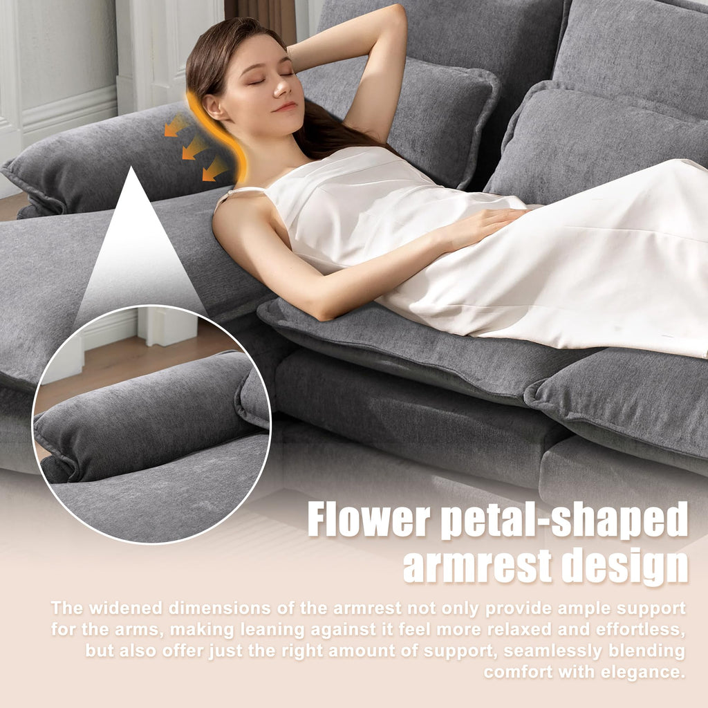 U Shaped Cloud Couch, 110" Chenille Comfy 4 Seat Sectional Couches for Living Room, Modular Sofa Sleeper with Double Chaise Foam for Apartment