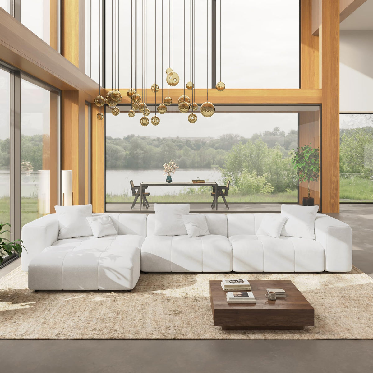 WJShome Oversized Sectional Couches for Living Room,183" V Shaped Couch, 6-Seater Cloud Modular Sectional Sofa, Linen Deep Seat Cloud Couches for Living Room,White
