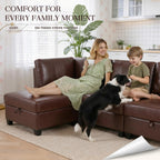 128" Faux Leather Modular Sectional Sofa with Storage, 8 Seater Waterproof & Scratch Resistant Leather Sectional Sofa, U Shaped Couch with Storage, Oversized Brown Sectional Couches for Living Room