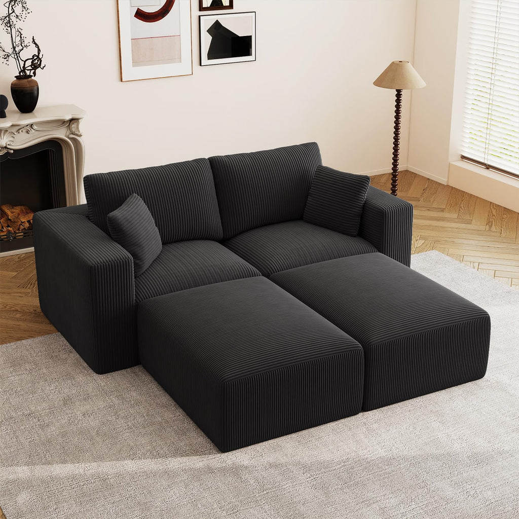 79" Modular Sectional Sofa, Cloud Couch Loveseat Memory Foam Boneless Couch with Chaise, Cozy Upholstered Corduroy Floor Couch, No Assembly Required Living Room Furniture for Apartment, Beige