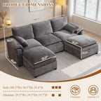 108" Modular Sectional Sofa with Storage Ottoman, Sectional Couches for Living Room, Chenille U Shaped Cloud Couch with Pillow, Deep Seater Sofa for Apartment, Light Gray