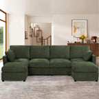 110" Chenille 4 Seats Couch with 2 Ottomans, Black