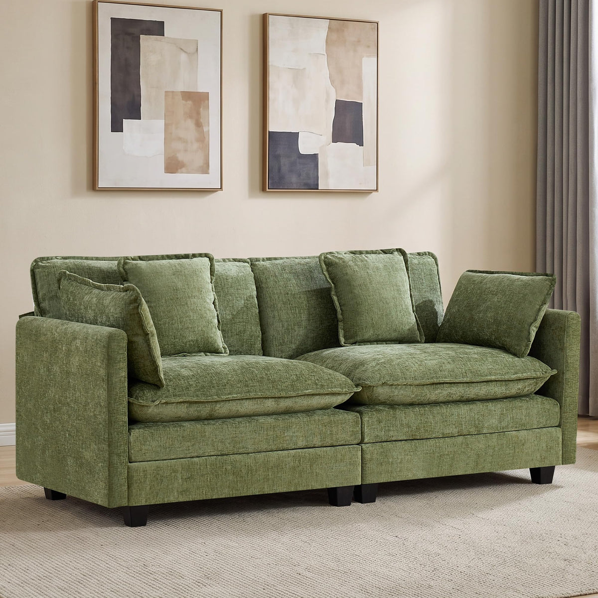 113" V-Shaped Cloud Couch, Modular Sectional for Living Room, Light Grey
