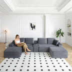 125" U Shaped Sectional Couch,Boneless Cloud Couch Featuring USB Ports,Cup Holders & Storage.Made of Corduroy Fabric and Features Two Movable Sofa Modules for Flexible Living Room Layouts. (Gray)