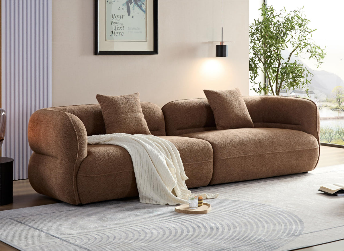 110''Modern Curved Sectional Sofa, Bread Shape Design,Upholstery Boucle Sofa Couch with Pillows,Luxury Sofa Couch for Living Room (Camel)