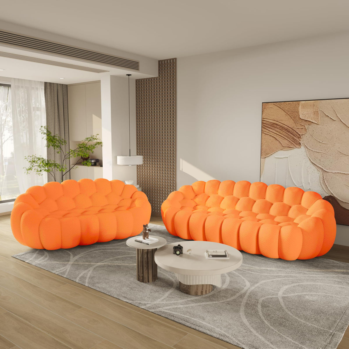 WJShome Modern Bubble Sofa Couch, 79.53" Curved Sofas for Living Room, Boneless Large Bean Bag Chair,Deep Seat Floor Sofas Chair Lounge 3 Seater for Home,Orange