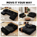 132" U Shaped Modular Boneless Sectional Couch, Corduroy Cloud Sofa