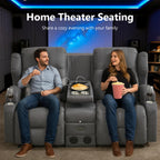 URRED Manual Loveseat Rocker Recliner Sofa with Console，Dark Gray
