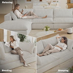 118.2" L‑Shape Modular Cloud Sectional Sofa, 3‑Seater Couch with Ottoman