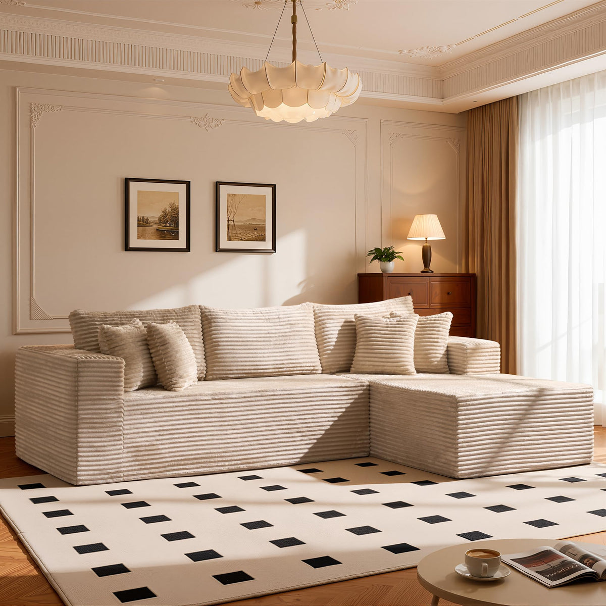 108" Modular Cloud Sofa, High-Density Foam Sectional Couch, Oversized Convertible U-Shaped Sofa Bed with Plush Fabric, Deep Seats, Wide Armrests, Boneless Couches for Living Room, Beige
