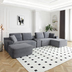125" U Shaped Sectional Couch,Boneless Cloud Couch Featuring USB Ports,Cup Holders & Storage.Made of Corduroy Fabric and Features Two Movable Sofa Modules for Flexible Living Room Layouts. (Gray)