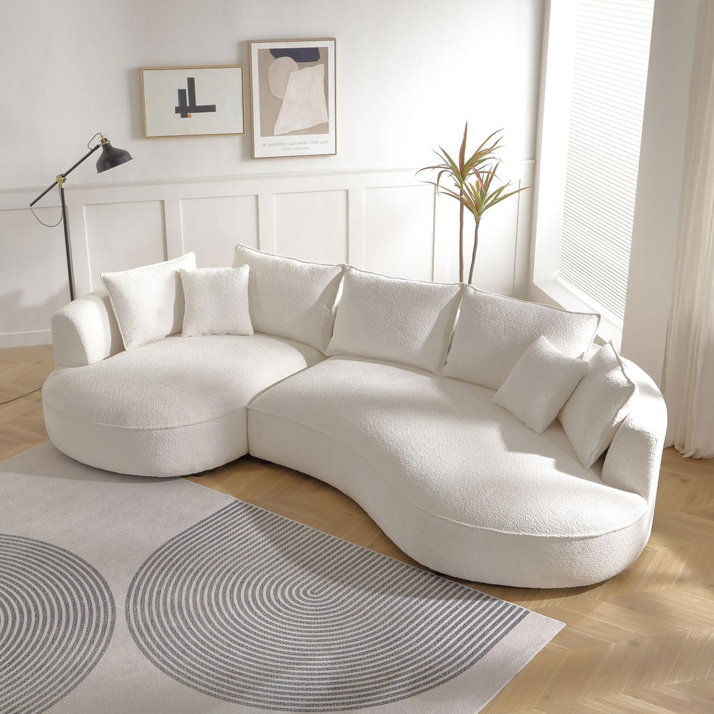 124.8" Beige Curved Boucle Sectional Sofa, 5 Seat Left Facing Chaise