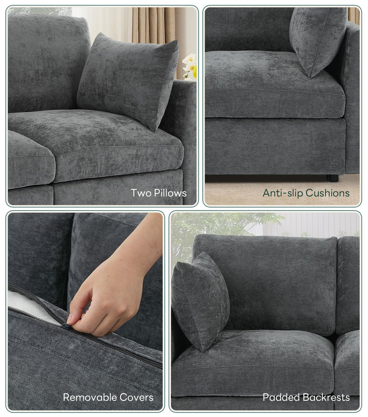 Tbfit Modular Sectional Couch 8 Seat, Cloud Sofa for Living Room, Chenille Sofa Set with Ottoman, Grey