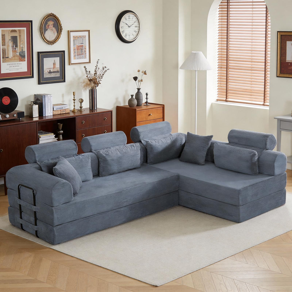 106" L-Shape Corduroy Sectional Sofa, Convertible Couch with Chaise