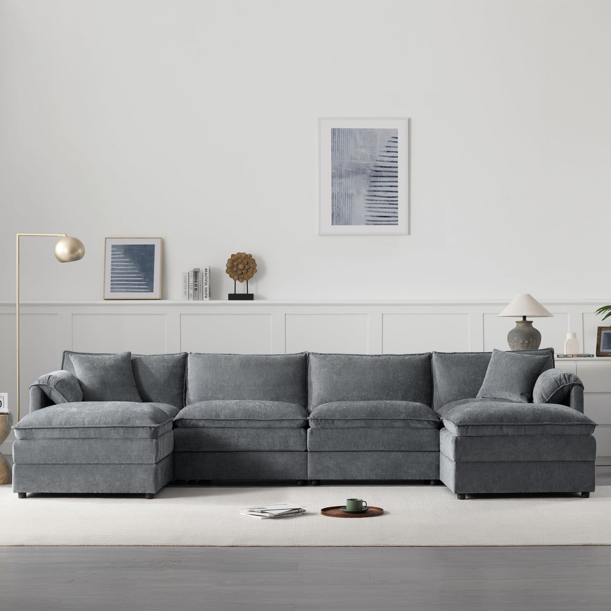 [NEW SKU of N723S1687B]136" Chenille Modular Sectional Sofa with Deep and