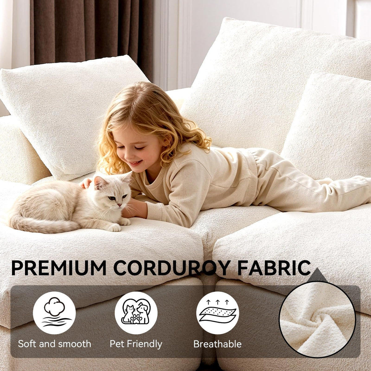 110" Cloud Sectional Couches for Living Room, Warm White