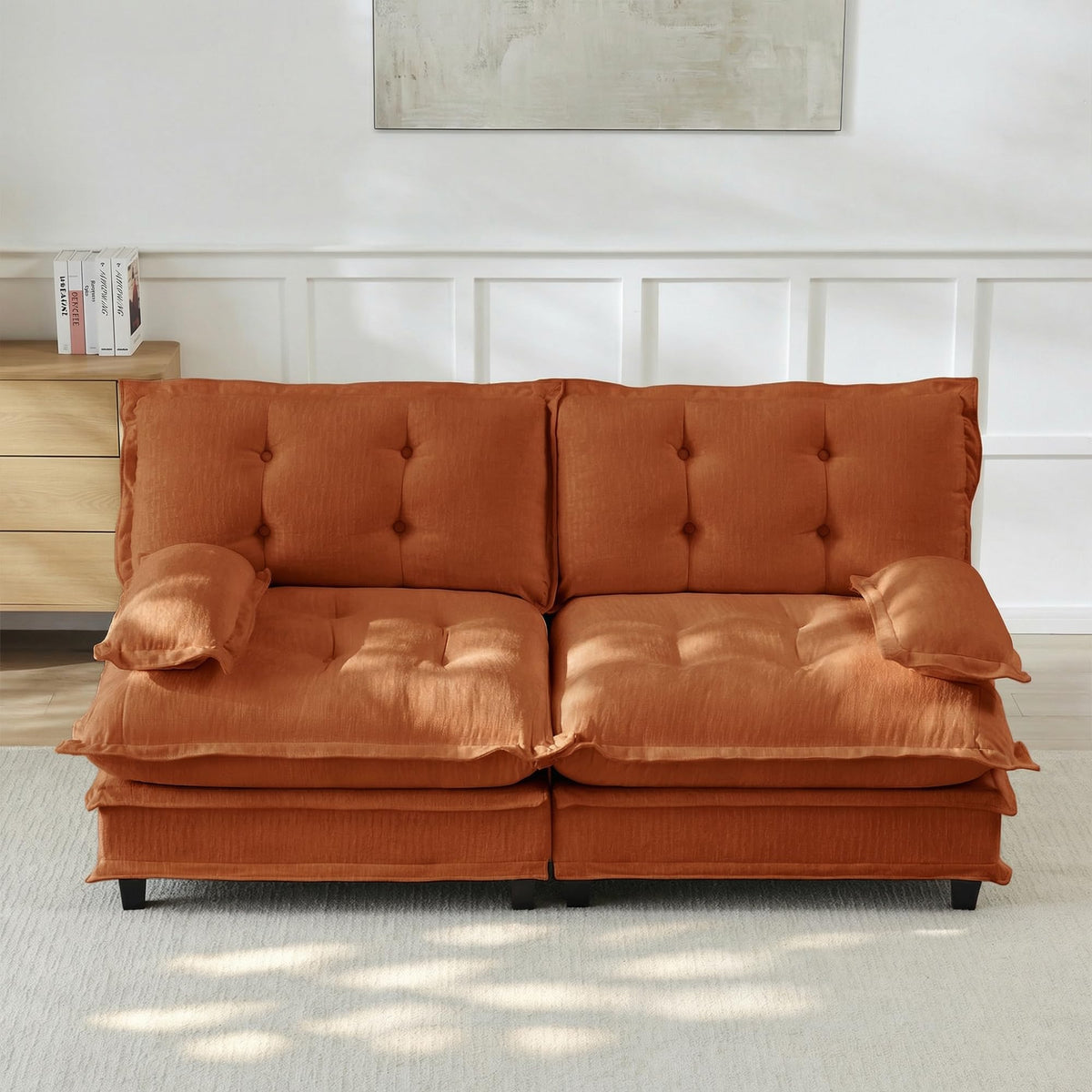 U Shaped Modular Sectional Sofa - 108" Chenille Cloud Deep Seat Couch with Ottoman, 5-Seat Comfy Lattice Decored Seat Cushion for Living Room, Apartment,Light Coffee