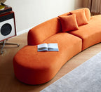 WILLIAMSPACE 132" Oversize Curved Sofa Couch for Living Room, Modern Luxury 2 Pieces Upholstered Cloud Sofa Curved Couch with Half Moon Design, Velvet 6 Seater Sofa for Apartment, No Assembly, Orange
