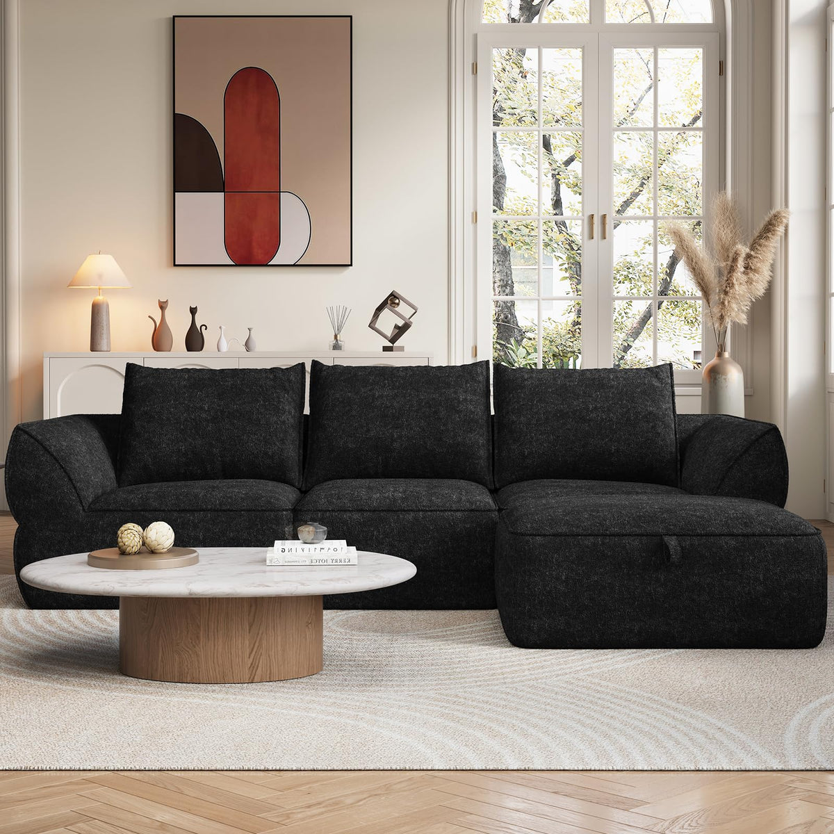104" Modular Sectional Sofa with Deep Seat, Comfortable Upholstery L Shaped Cloud Couch for Living Room, 3-Seater Boneless Sofa with Movable Ottomans, Removable Cover, No Assembly Required, Dark Gray