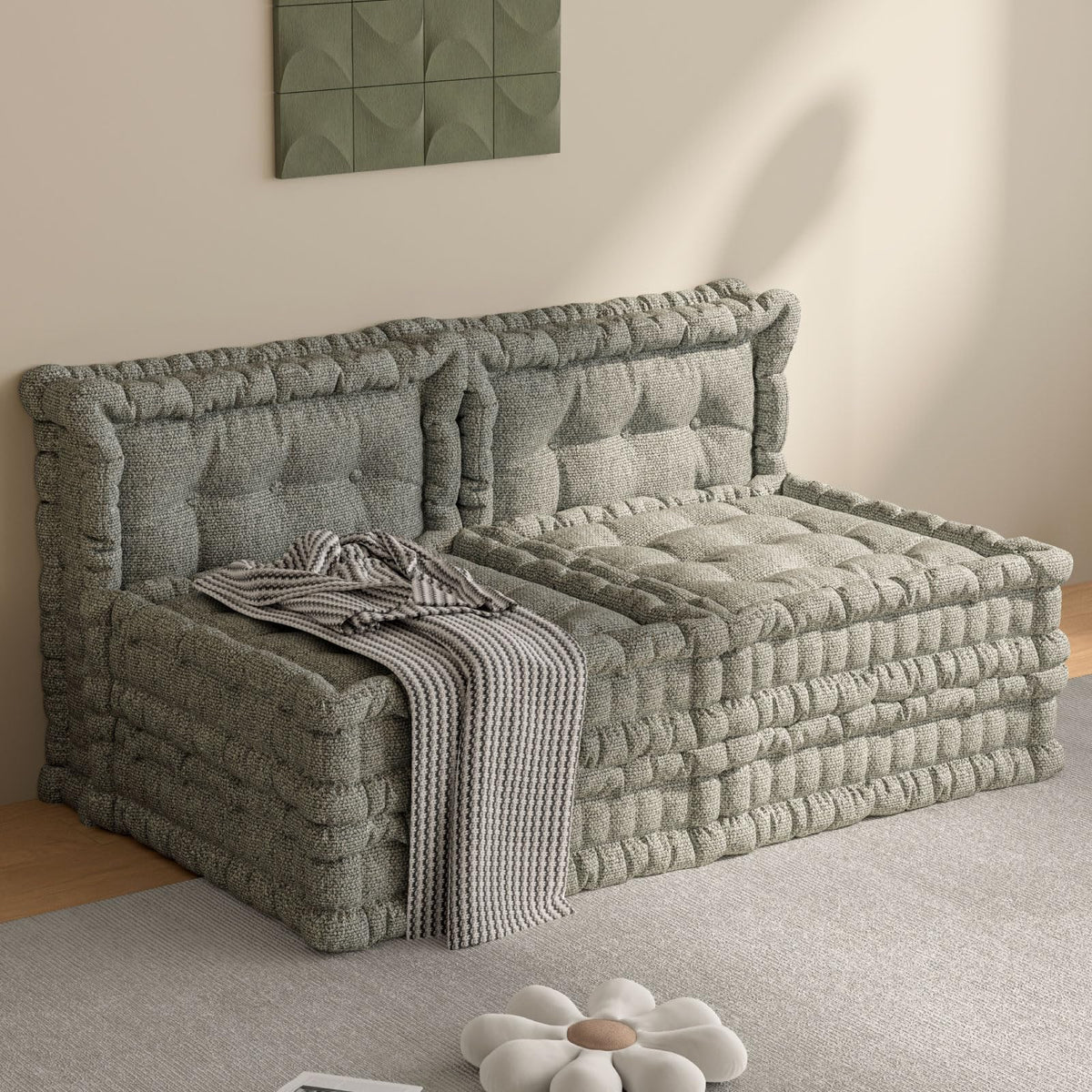 WOWMAX 4 Sets Floor Sofa Couch Bed Convertible Lazy Sofa Sleeper Bed, Floor Chair Bed Mattress Oversized Floor Pillow Ideal for Reading & Gaming, Home Decoration, Light Blue Flowers