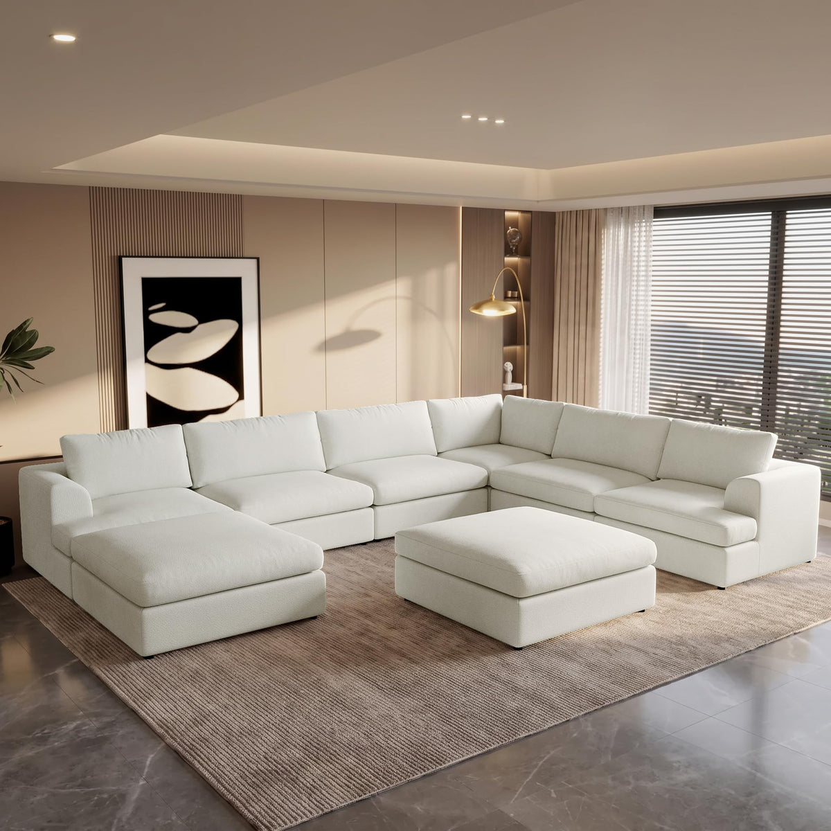 WJShome Oversized Modular Sectional Sofa, Luxury 8-Seater Sectional Couches for Living Room, Boucle Fabric Convertible Modern Sofas with Ottomans, Cover Washable & Replaceable, White