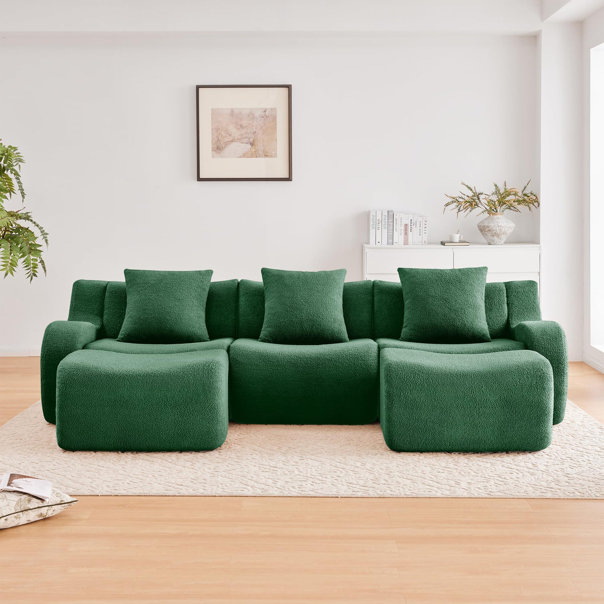U-Shaped Teddy Sofa No Assembly Required for Apartments: Ready in 30 Seconds - After Move-in or Quick Living Room Setup - Anti-Slip Base & 32D High Density Sponge