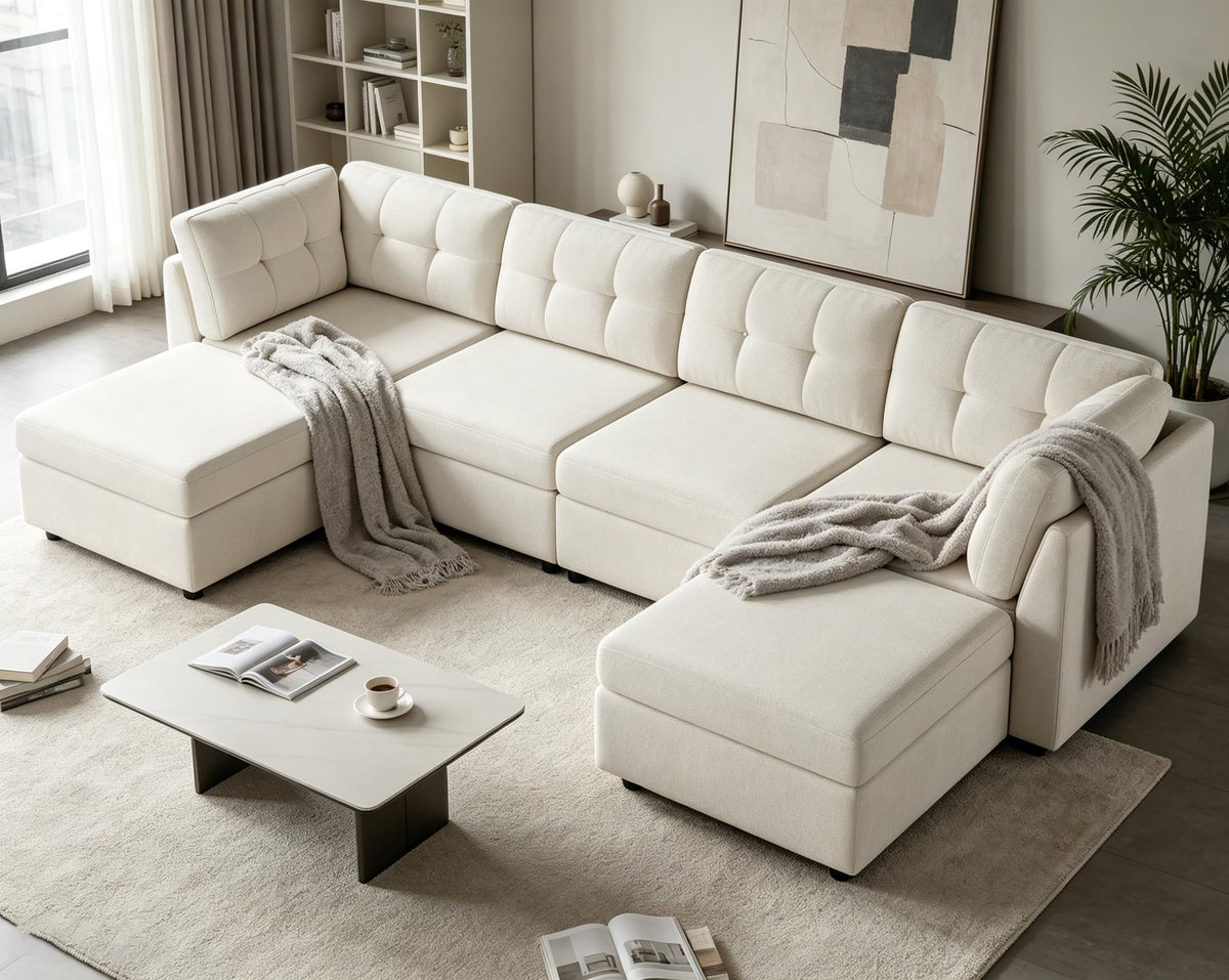 VANOMi Sectional U-Shaped Sofa for Living Room, Modualr Sofa Couch, Green