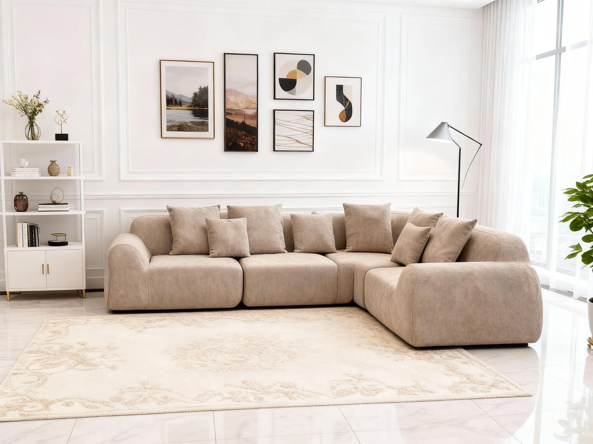 118” Oversized Cloud Sectional Couch with L-Shape Chaise,Velvet Curved Modern Modular Sofa with Deep Seat, Boneless Upholstered Couches for Living Room Bedroom,No Assembly Required,Beige