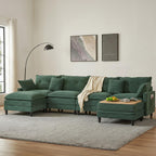 107.3'' Oversized Cloud Couch L Shaped Modular Sectional Sofa, Premier Comfy Corduroy Couch with Ottoman, Modern 3 Deep Seat Sectional Couches for Living Room, Solid Wood Frame&Spring,Tool-Free Green