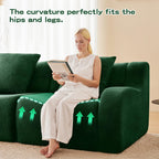 Tidyard Boneless 3-Seater Sofa with Chaise, High-Density 32D Sponge, Teddy Fleece Fabric, No Assembly Needed, Curved Armrest & Non-Slip Base, Green