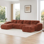 U Shaped Boneless Sofa,Tufted Design,32D High Density Sponge Bottom,Anti Slip Design,No Assembly Required,Free Combination,Movable Ottomans for Living Rooms,Home Theater,Red Brown