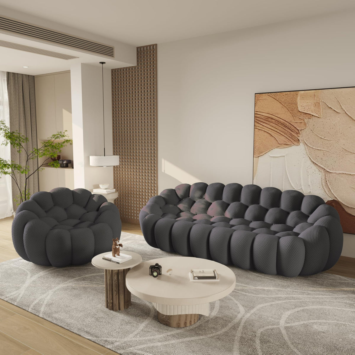 WJShome Modern Bubble Sofa Couch, 79.53" Curved Sofas for Living Room, Boneless Large Bean Bag Chair,Deep Seat Floor Sofas Chair Lounge 3 Seater for Home,Orange