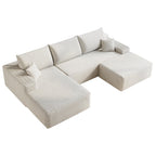 107" Plush Corduroy Deep Seat Chaise Lounge Indoo, Modern Boneless Compressed Floor Sectional Sofa with High-Resilience Foam, Free Combination Modular Cloud Sectional Sofa for Living Room, White